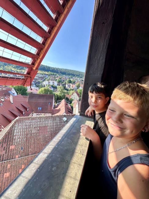Ein Blick aus dem Glockenturm auf Stammheim